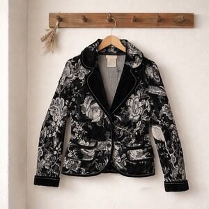 Fuzzi Artsy Evening Italian Luxe Velvet Floral Blazer Virgin Wool Viscose Size M